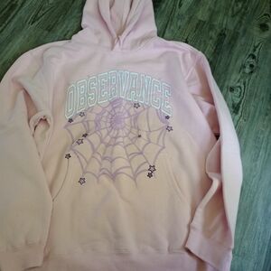 Pink Hoodie with Web Design NWOT.Size Large.